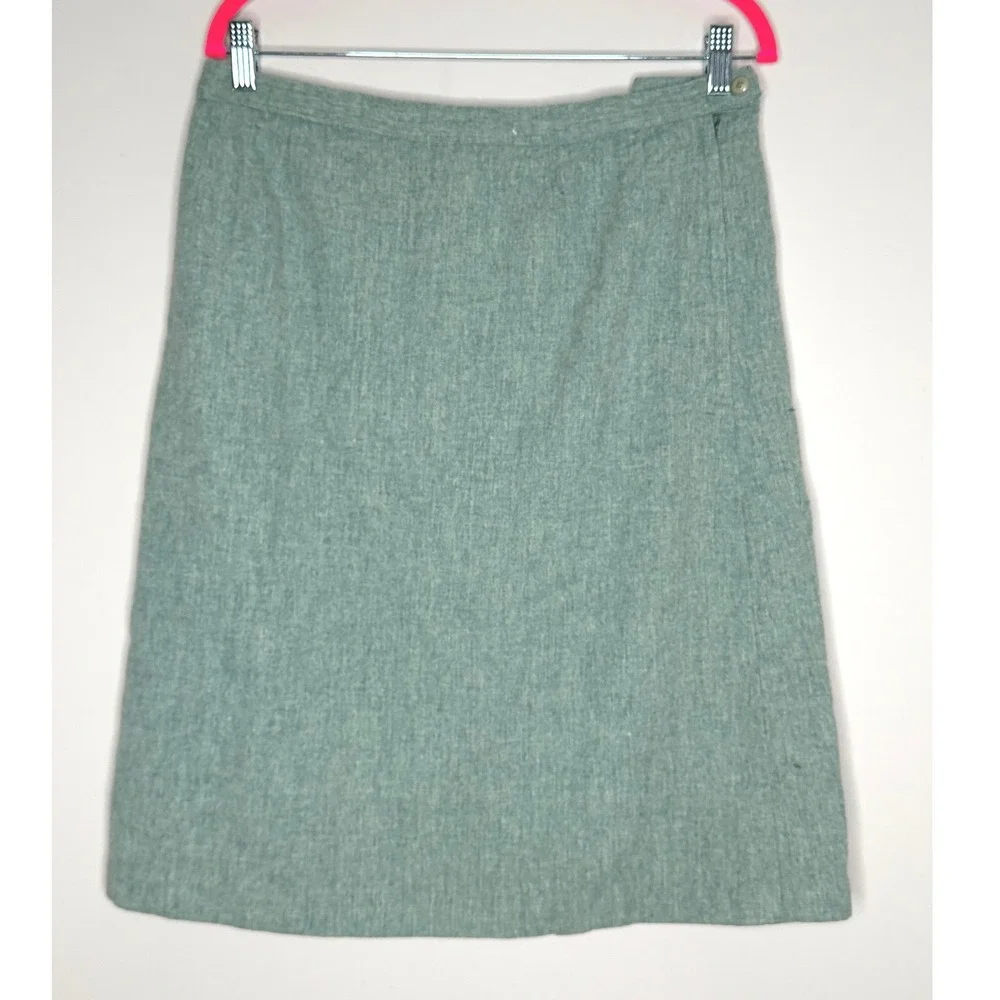 Pendleton Wool Midi Skirt Sage Green Heathered A-Line Vintage Made in USA 16W